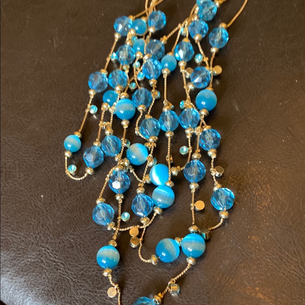 Vibrant Blue Multi-Strand Necklace with Translucent Beads - Picture 3 of 4